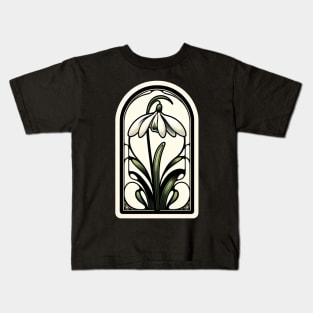 art nouveau snowdrop january Birth Month Flower Kids T-Shirt